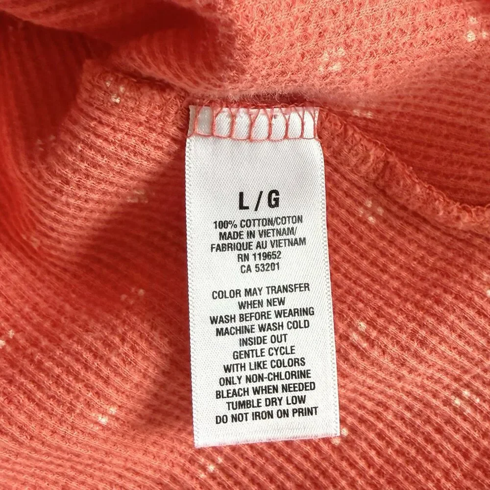 Aeropostale Girls L Orange Polka Dot Henley Waffle Weave Crew Shirt Embroidered